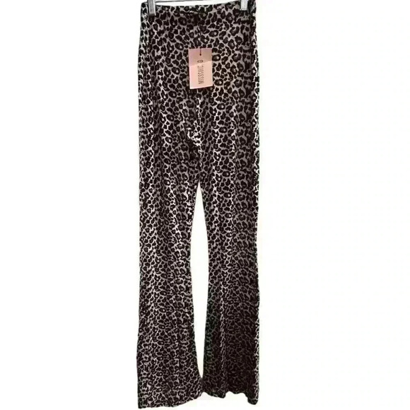 Missguided Women's Size 4 Brown Leopard Print Jersey Flare Pants Casual - Picture 1 of 12